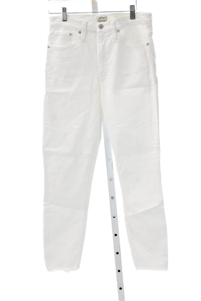 J Crew Womens High Rise Ankle Jeans White Button Cotton Blend Inseam 24 Size 29