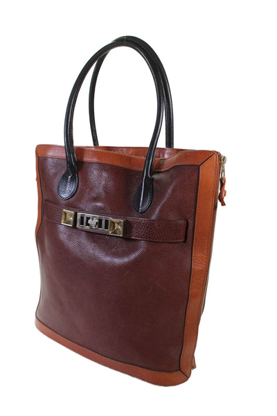 Proenza Schouler Womens Leather Zip Detail Large Shoulder Handbag Brown