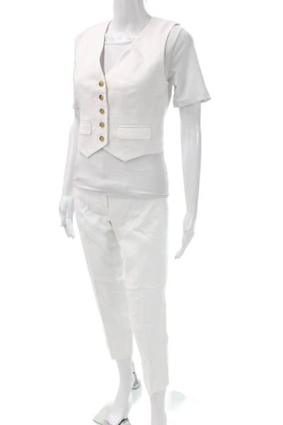 J Crew Womens Linen White Sleeveless Pantsuit Button Size 00