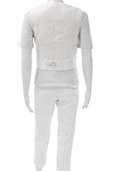 J Crew Womens Linen White Sleeveless Pantsuit Button Size 00