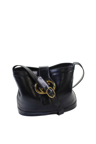 Gucci Womens Vintage Leather GG Embellished Hobo Shoulder Handbag Deep Navy
