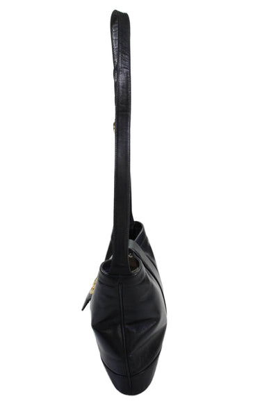 Gucci Womens Vintage Leather GG Embellished Hobo Shoulder Handbag Deep Navy