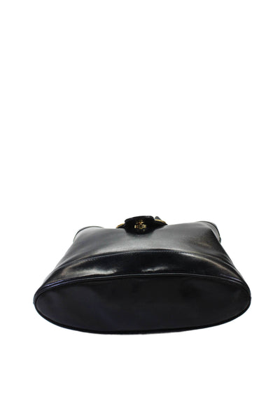 Gucci Womens Vintage Leather GG Embellished Hobo Shoulder Handbag Deep Navy