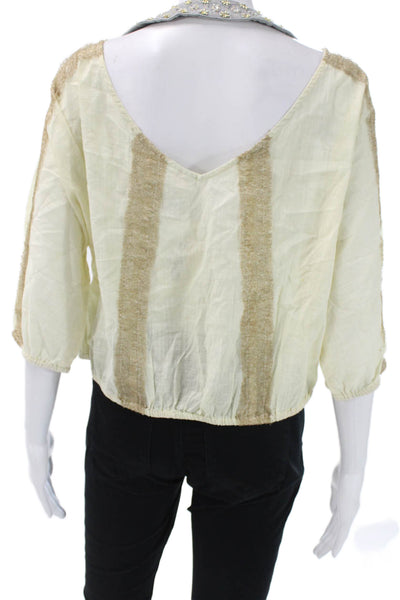 Free People Womens Basic Ivory Round Neck 3/4 Sleeve Blouse Petite Size XS
