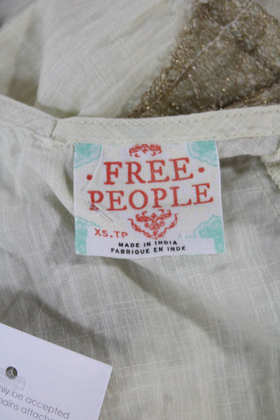 Free People Womens Basic Ivory Round Neck 3/4 Sleeve Blouse Petite Size XS