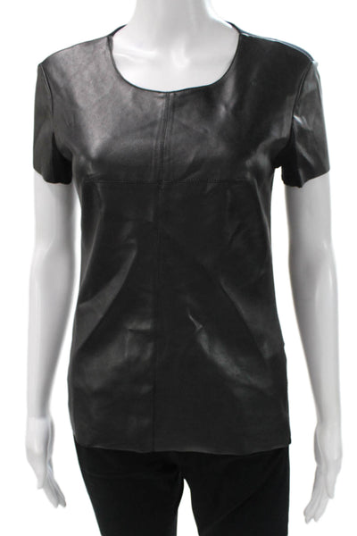 Bailey 44 Women Basic Black Leather Knit T-Shirt Round Neck Short Sleeve Size S