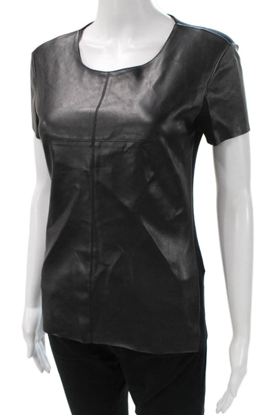 Bailey 44 Women Basic Black Leather Knit T-Shirt Round Neck Short Sleeve Size S