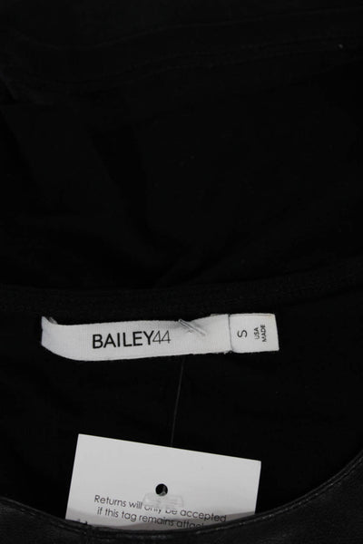 Bailey 44 Women Basic Black Leather Knit T-Shirt Round Neck Short Sleeve Size S