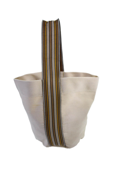Loro Piana Womens Canvas Striped Handle Small Tote Bag Handbag Beige Brown