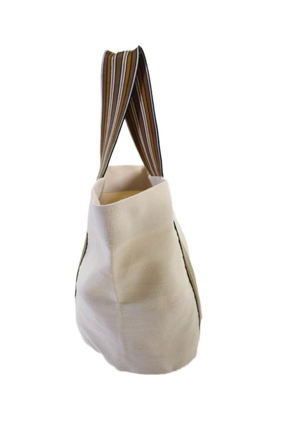Loro Piana Womens Canvas Striped Handle Small Tote Bag Handbag Beige Brown