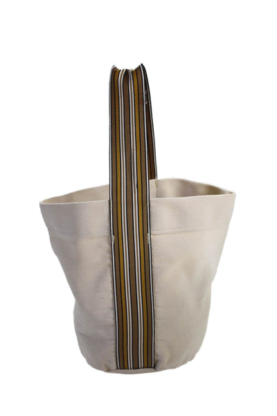 Loro Piana Womens Canvas Striped Handle Small Tote Bag Handbag Beige Brown