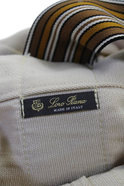 Loro Piana Womens Canvas Striped Handle Small Tote Bag Handbag Beige Brown