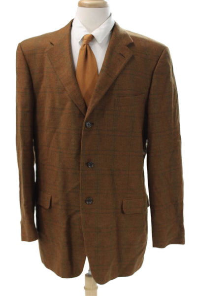 Ermenegildo Zegna Mens Blazer Brown Plaid Wool Size 56