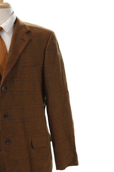 Ermenegildo Zegna Mens Blazer Brown Plaid Wool Size 56
