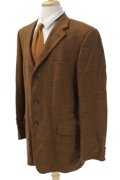 Ermenegildo Zegna Mens Blazer Brown Plaid Wool Size 56