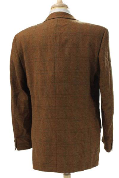 Ermenegildo Zegna Mens Blazer Brown Plaid Wool Size 56