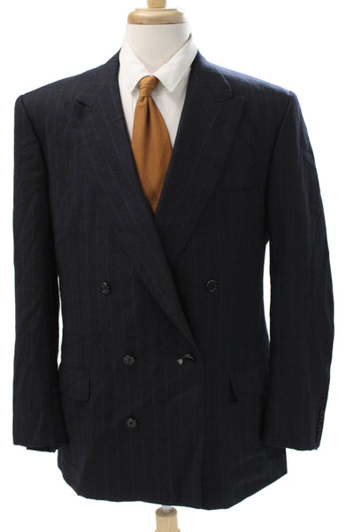 Sulka Mens Blazer Blue Striped Cashmere Size 58