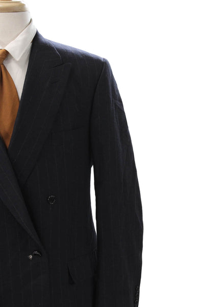 Sulka Mens Blazer Blue Striped Cashmere Size 58