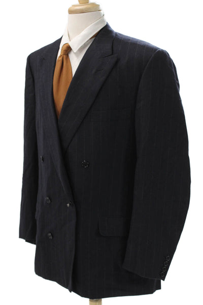 Sulka Mens Blazer Blue Striped Cashmere Size 58
