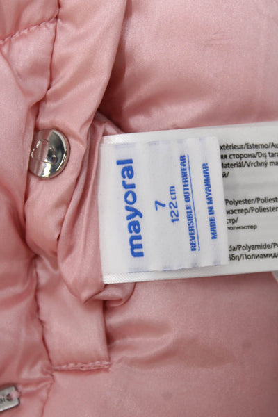 Mayoral Childrens Girls Button Down Reversible Puffer Vest Jacket Pink Size 7