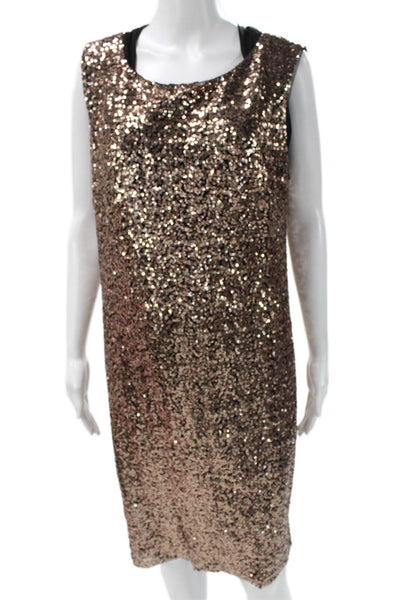 Ignite Womens Shift Dress Gold Sleeveless Knee Length Polyester Size 16