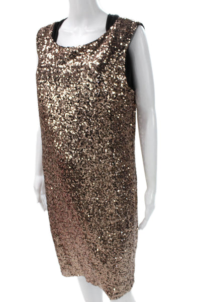 Ignite Womens Shift Dress Gold Sleeveless Knee Length Polyester Size 16