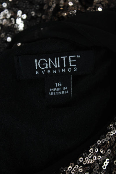 Ignite Womens Shift Dress Gold Sleeveless Knee Length Polyester Size 16