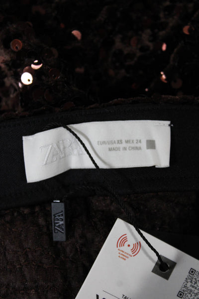 Zara Womens Dress Pants Brown Polyester Pull On Size XS