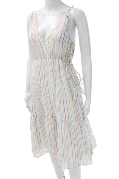 Apiece Apart Women White Striped Wrap Dress V-Neck Sleeveless Midi Size 0