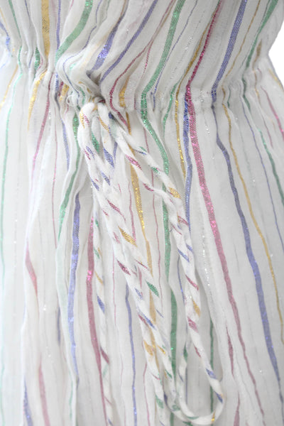Apiece Apart Women White Striped Wrap Dress V-Neck Sleeveless Midi Size 0