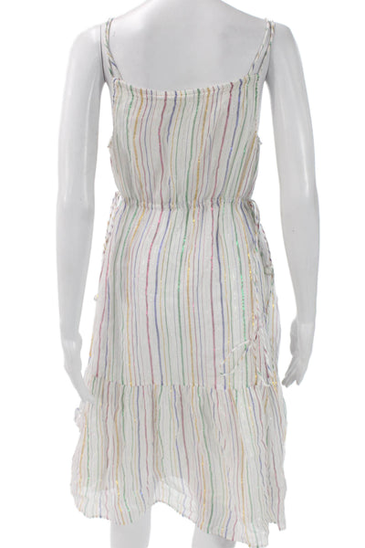 Apiece Apart Women White Striped Wrap Dress V-Neck Sleeveless Midi Size 0