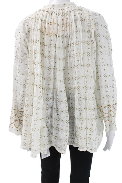 Roberta Roller Rabbit Women Blouse White Round Neck Long Sleeve Size XS