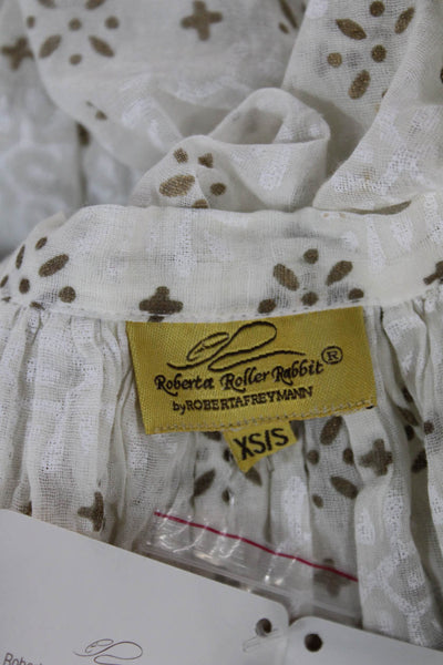 Roberta Roller Rabbit Women Blouse White Round Neck Long Sleeve Size XS