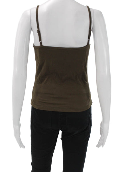 Tuckernuck Women Brown Nylon Blend Sleeveless Tank Top Round Neck Size S
