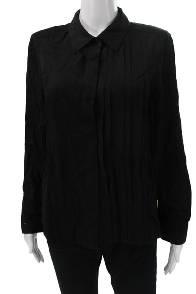 Tuckernuck Women Basic Collared Black Button-Up Blouse Long Sleeve Size S