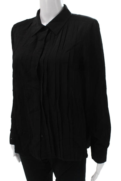Tuckernuck Women Basic Collared Black Button-Up Blouse Long Sleeve Size S