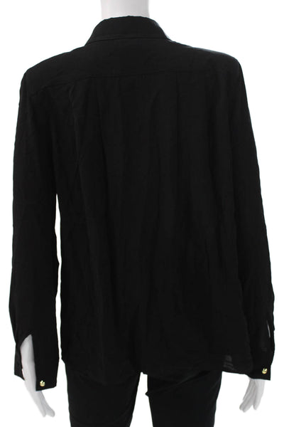 Tuckernuck Women Basic Collared Black Button-Up Blouse Long Sleeve Size S