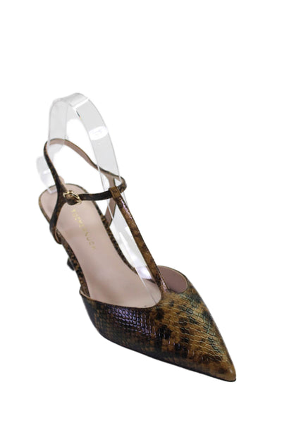 Tuckernuck Womens Embossed Snakeskin Ankle Strap Heels Shoes Brown Size 6