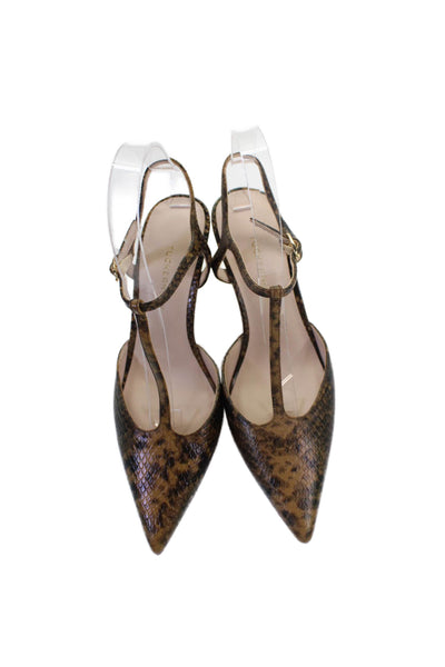 Tuckernuck Womens Embossed Snakeskin Ankle Strap Heels Shoes Brown Size 6
