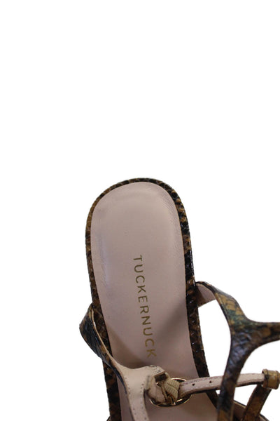Tuckernuck Womens Embossed Snakeskin Ankle Strap Heels Shoes Brown Size 6