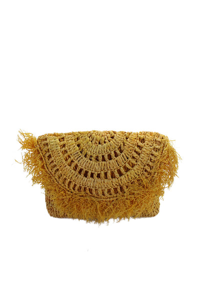 mar Y sol Womens Raffia Fringe Edge Envelope Wallet Clutch Handbag Yellow