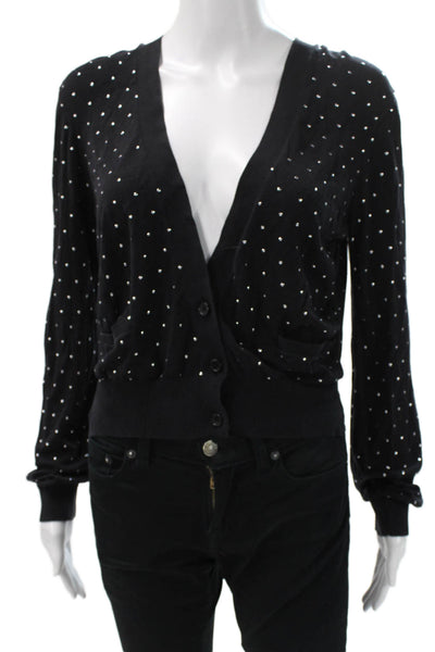 BCBG Max Azria Womens Silk Polka Dot V Neck Long Sleeve Cardigan Size S