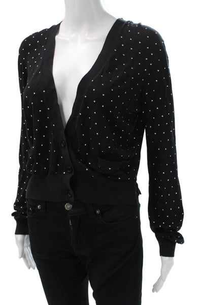 BCBG Max Azria Womens Silk Polka Dot V Neck Long Sleeve Cardigan Size S