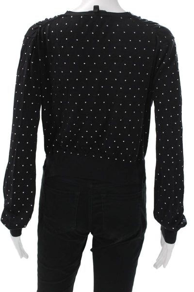 BCBG Max Azria Womens Silk Polka Dot V Neck Long Sleeve Cardigan Size S
