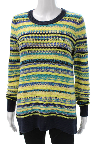 BCBG Max Azria Women Yellow Tunic Sweater Striped Cotton Size S