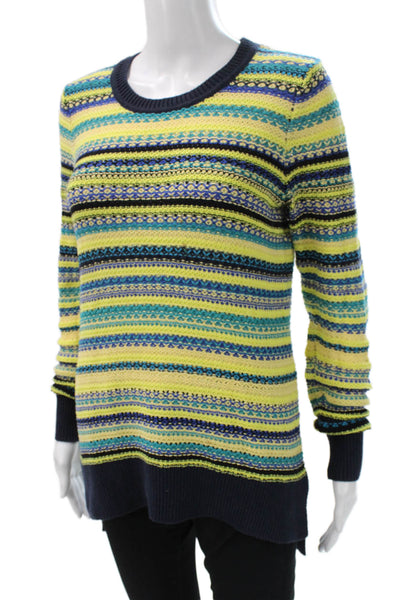 BCBG Max Azria Women Yellow Tunic Sweater Striped Cotton Size S
