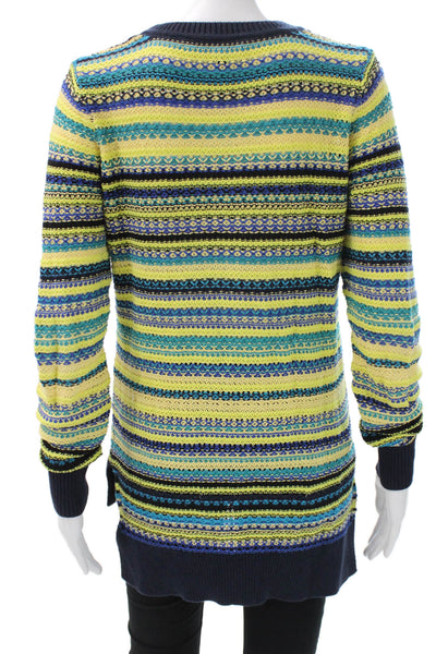 BCBG Max Azria Women Yellow Tunic Sweater Striped Cotton Size S