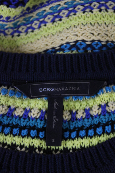 BCBG Max Azria Women Yellow Tunic Sweater Striped Cotton Size S
