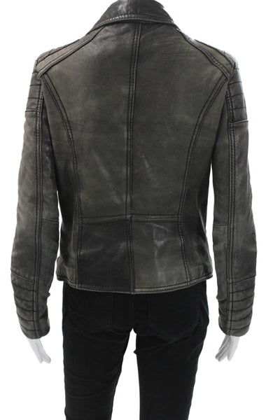 Michael Michael Kors Womens Biker Leather Jacket Gray Zip Long Sleeve Size S