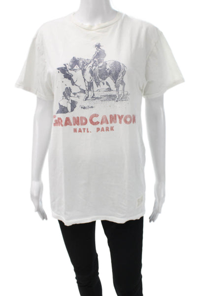 Retro Brand Unisex White Cotton Basic T Shirt Crew Neck Short Sleeve Size M